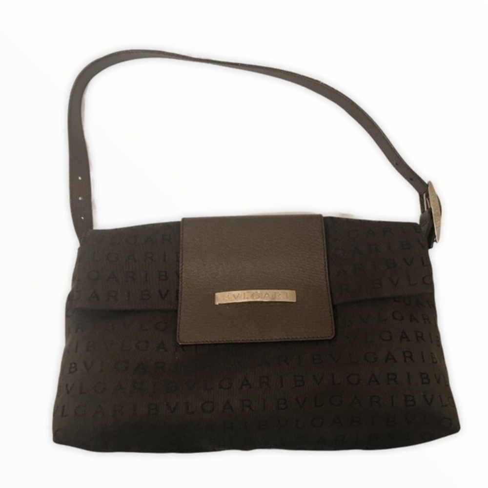 Bvlgari bulgari brown canvas leather bag